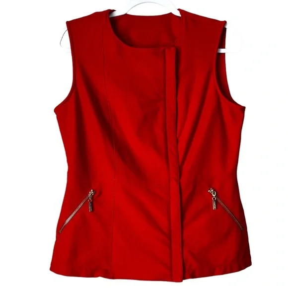 Nygard Red Moto Peplum Vest Gold Zippers Med - Picture 1 of 12